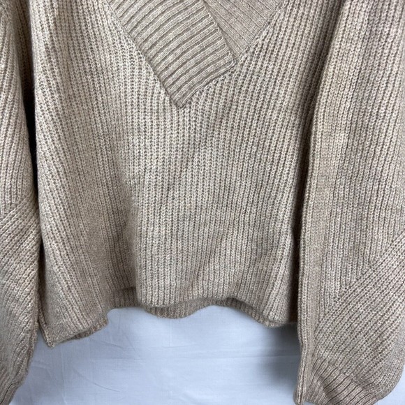 TopShop Women’s Beige Knit V Neck Sweater Balloon Sleeves Size 12 - Picture 4 of 9